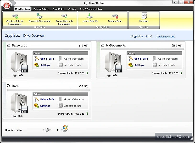 Assigning a portable safe partition to an external thumb drive.