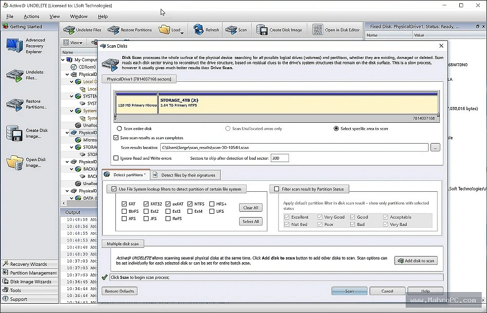 Export and verification report panel in Active UNERASER Ultimate 2026 displaying recovered file list, integrity status, and save destination options.