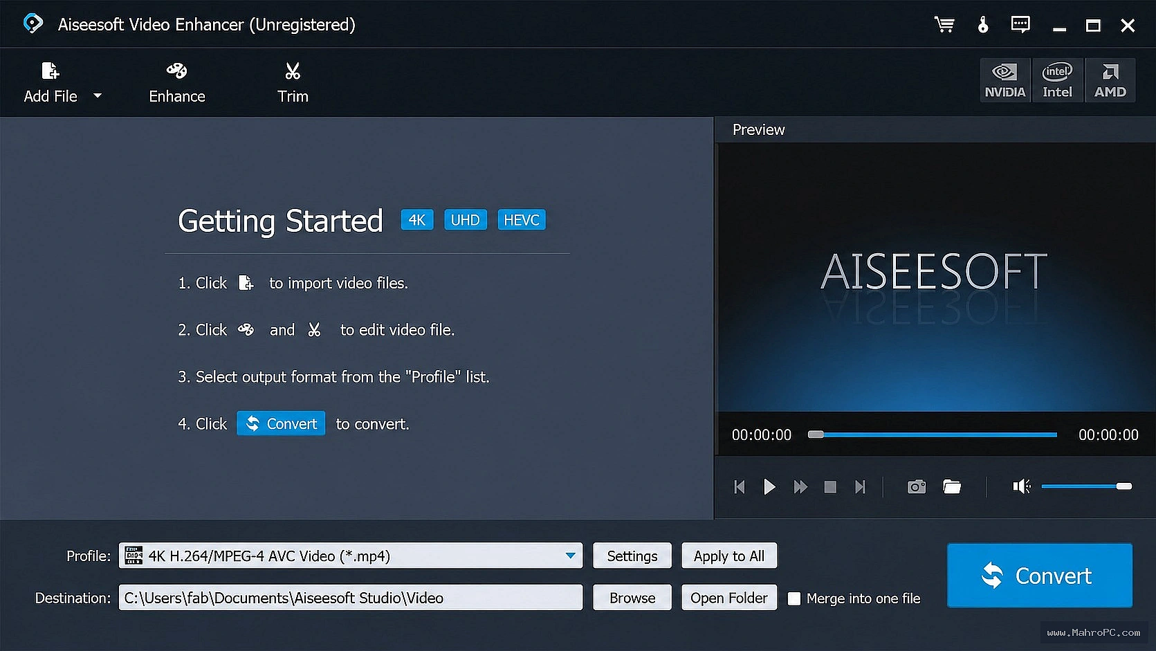 Aiseesoft Video Enhancer 2026 download dashboard and setup wizard interface.