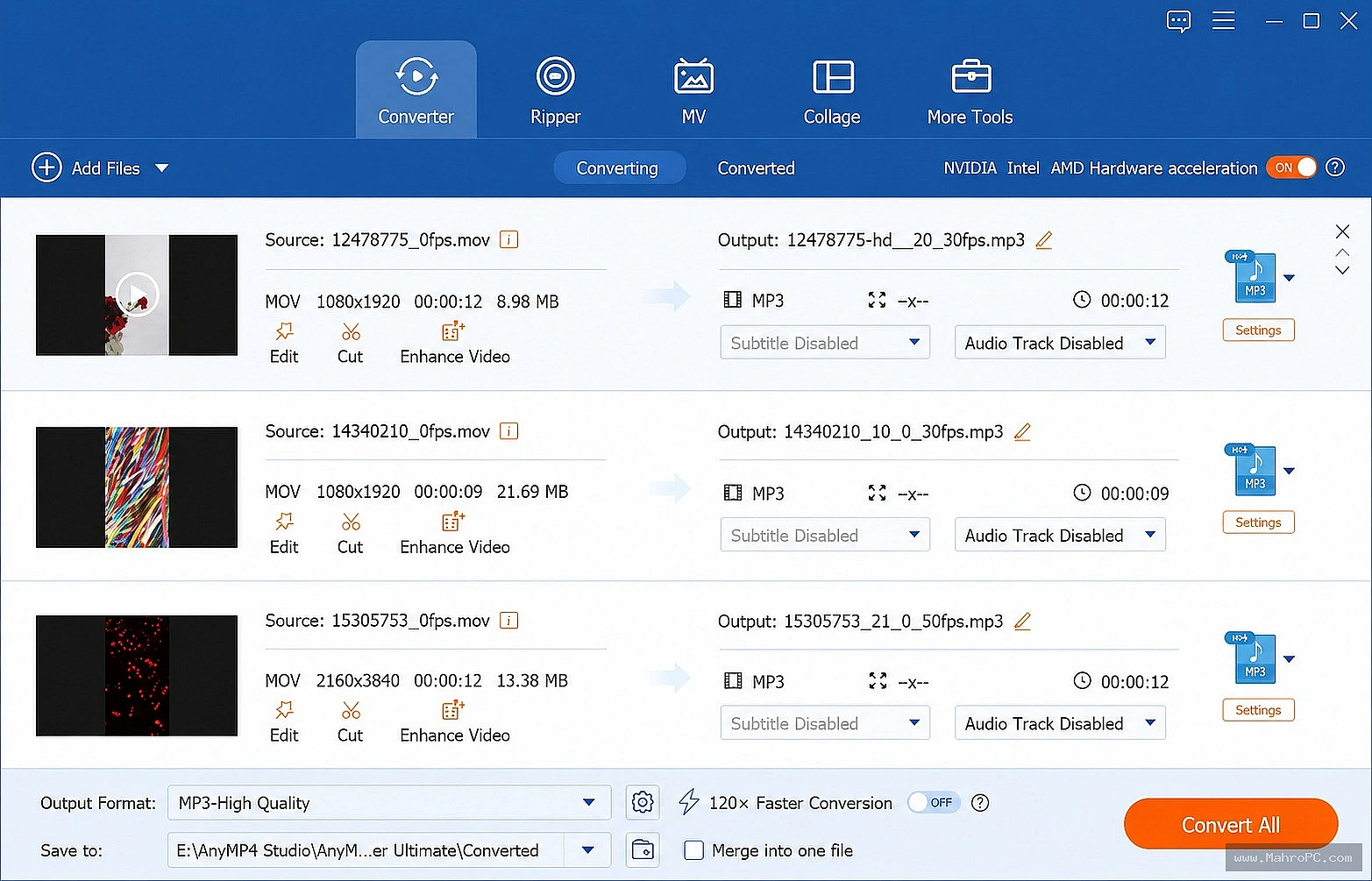 Media output configuration panel highlighting bitrate, audio codec, and file destination parameters.