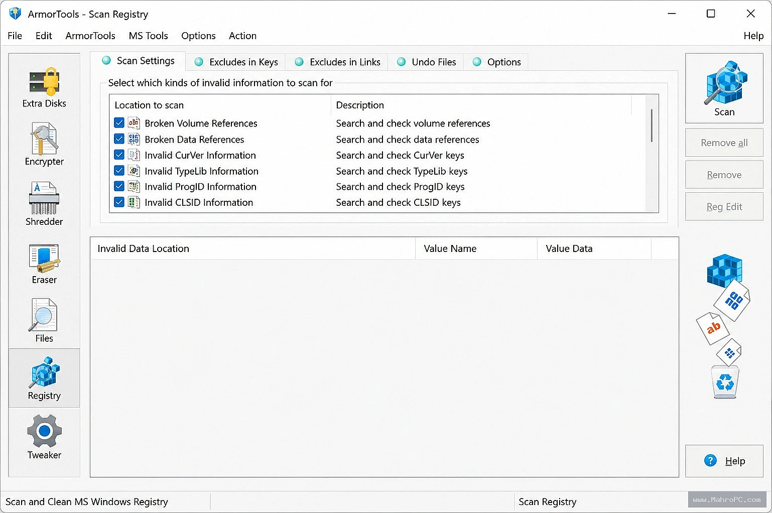 ArmorTools Professional secure file erasure module with algorithm selection and disk scheduling options.