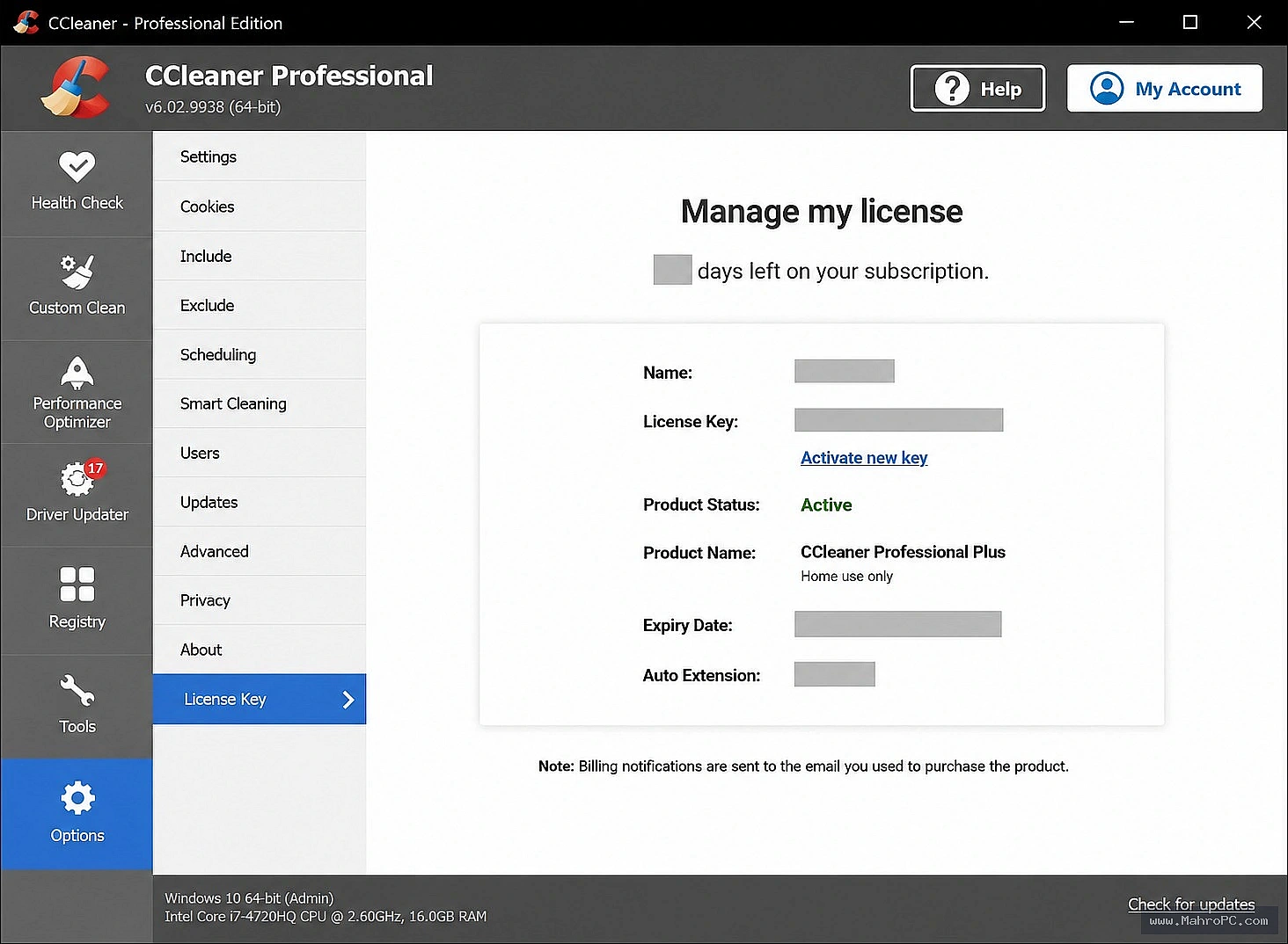 CCleaner Professional Plus Registry Cleaner interface with invalid entry scan results, issue severity classification, and registry backup prompt.