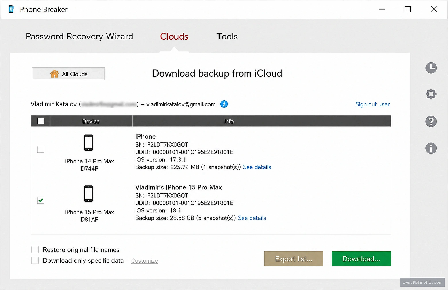 Extract available data from supported cloud services and device backups, access account information, and streamline digital evidence collection with advanced forensic features.