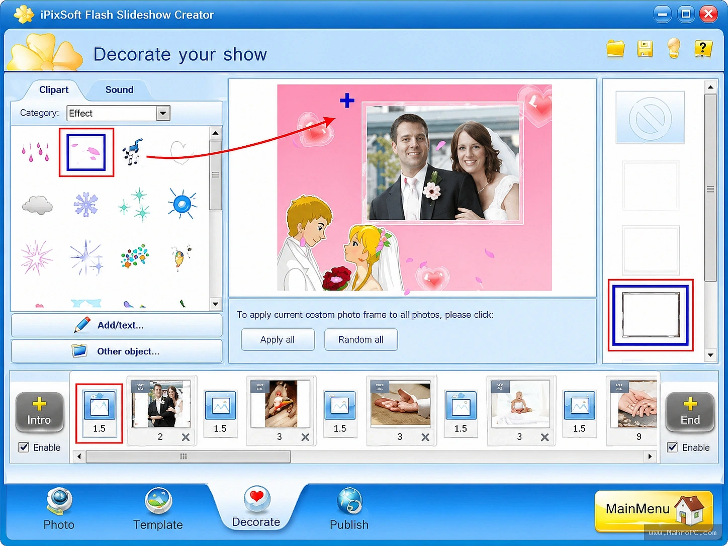 Add photos, music, text, and transition effects to design engaging Flash slideshows for presentations and sharing.