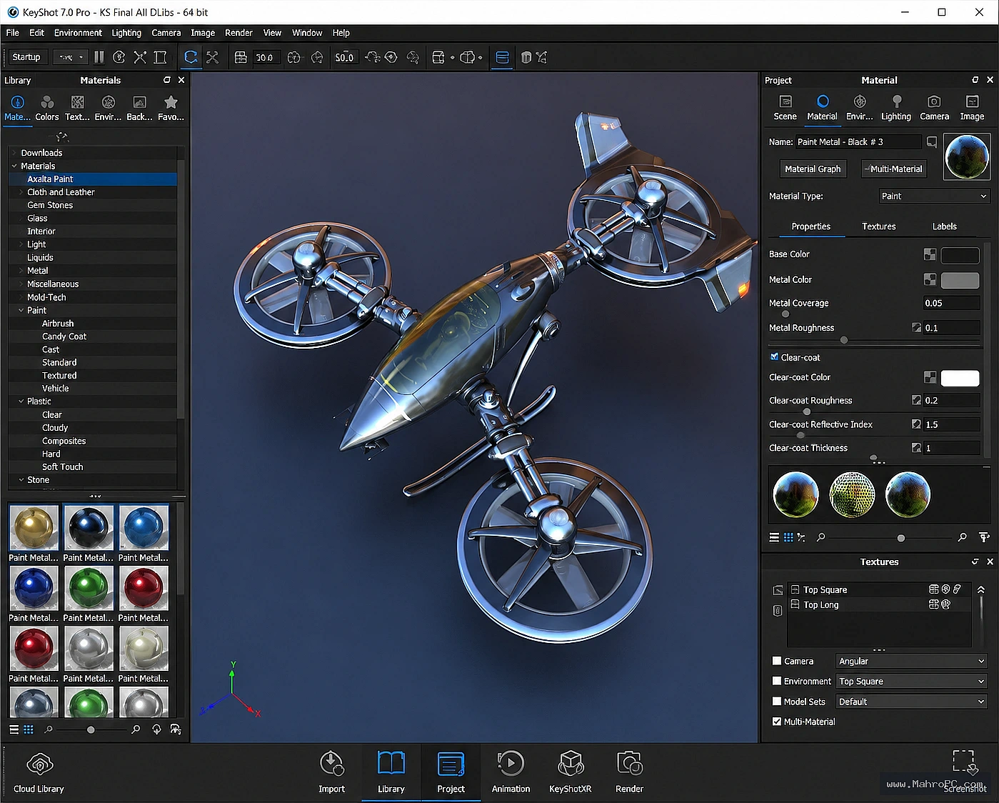 Apply realistic materials, advanced lighting, and HDRI environments to produce professional-quality 3D images and presentations.