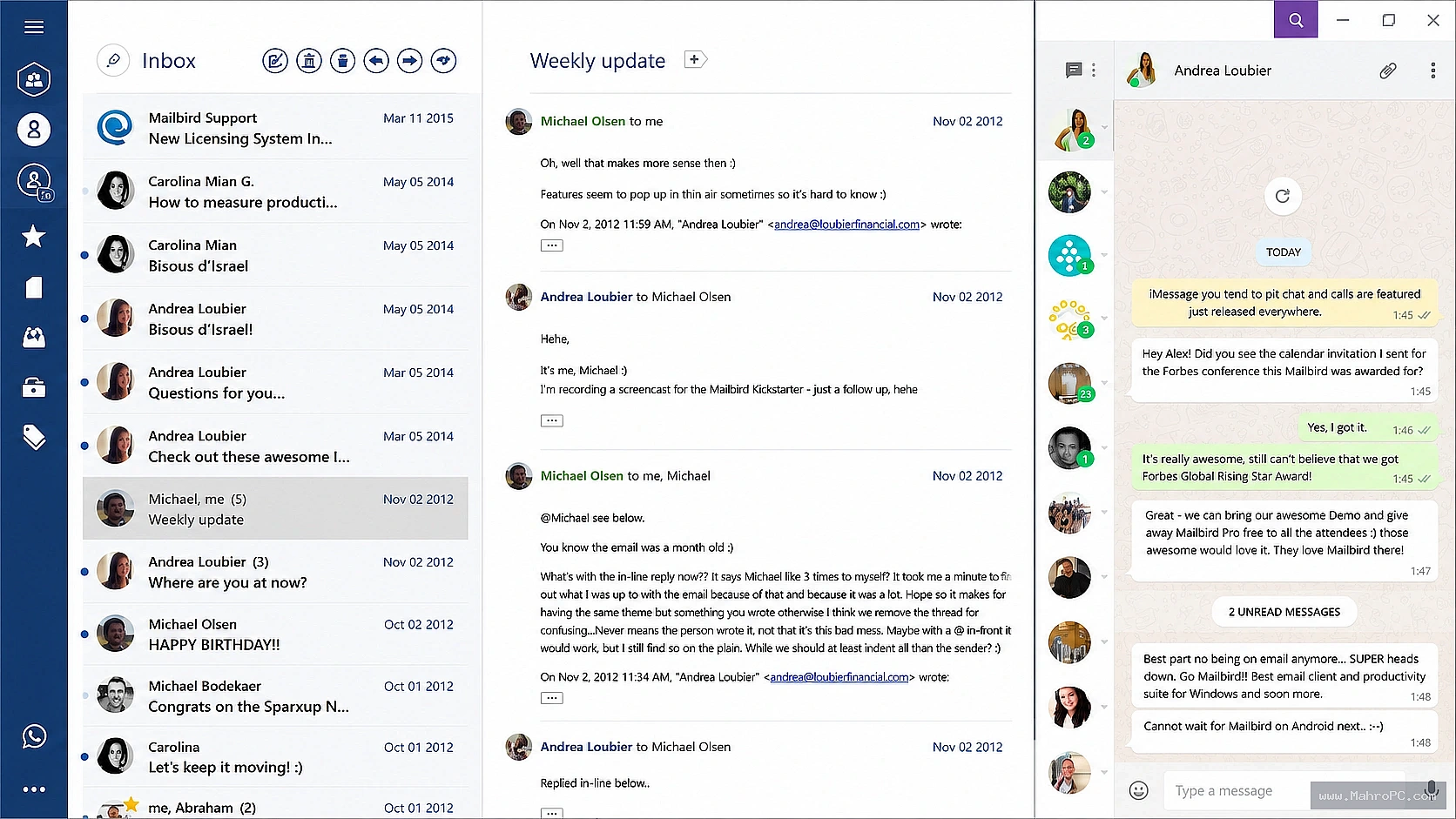 Mailbird main interface for managing multiple email accounts with a clean, modern, and user-friendly workspace.
