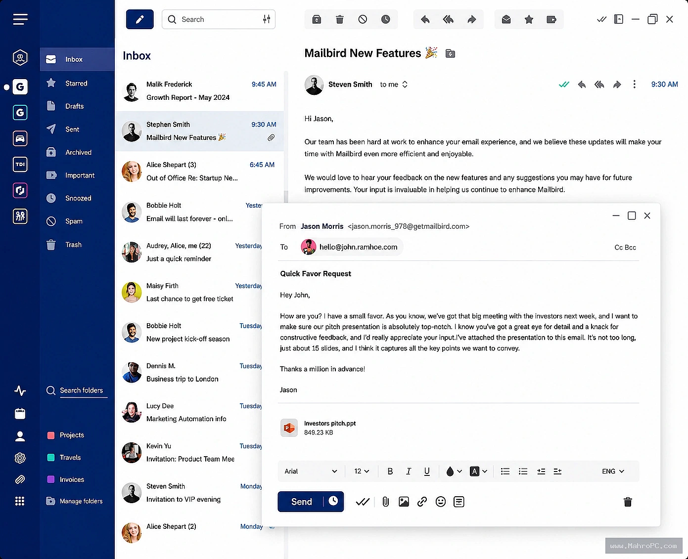 Send, receive, organize, and search emails efficiently while integrating calendars, contacts, and productivity tools in one place.