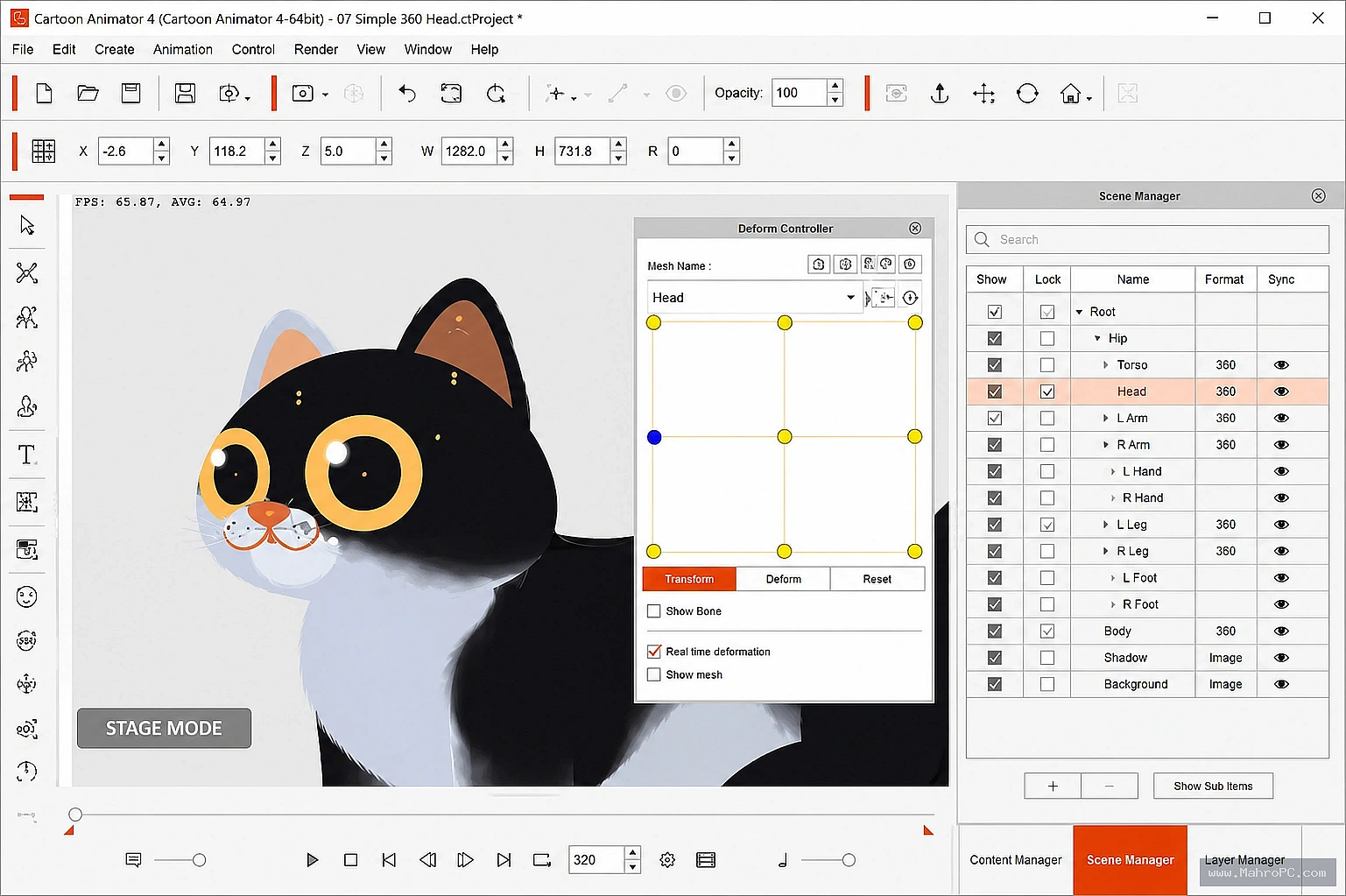 Animate characters using facial expressions, motion templates, lip-sync features, and timeline controls for smooth animation production.
