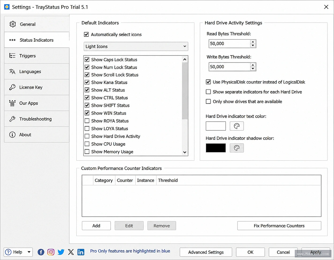 Display real-time keyboard indicators, drive activity, CPU usage, memory usage, and performance information with lightweight monitoring tools.