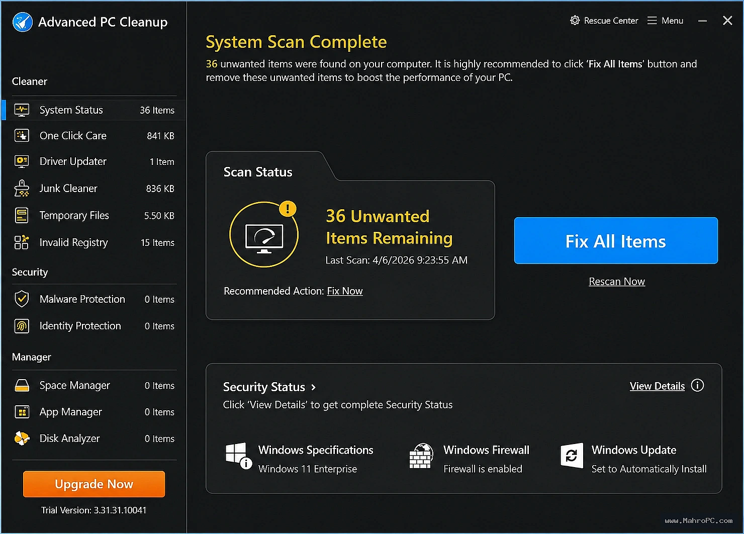 Scan your Windows system for junk files, temporary data, browser leftovers, and unnecessary items that take up valuable storage space.