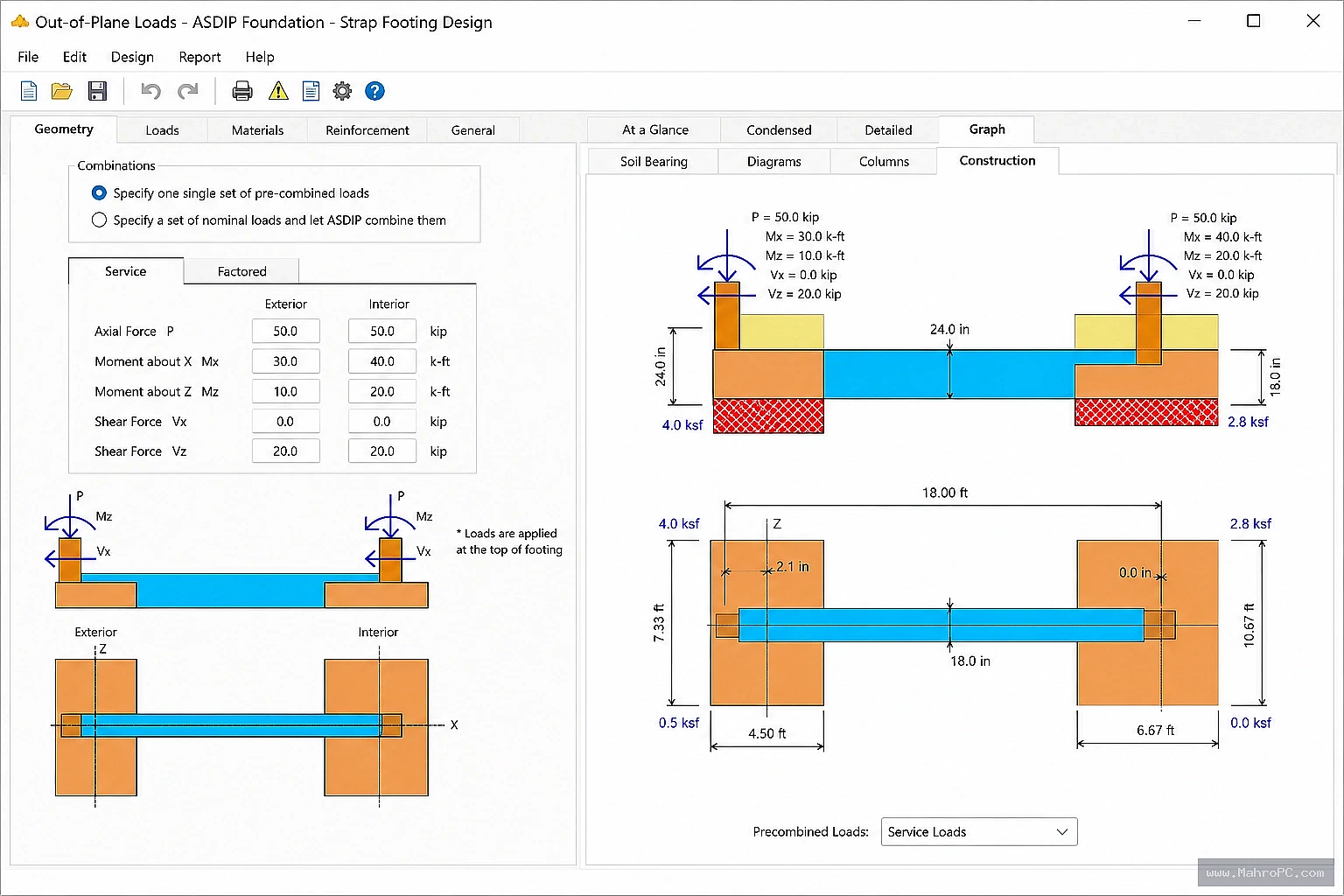 Configure soil properties, column loads, foundation parameters, and design criteria to perform accurate foundation calculations for construction projects.