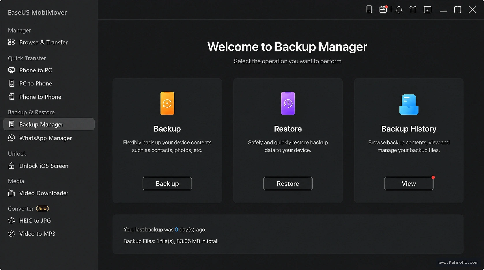 Transfer photos, videos, contacts, messages, music, and other files between iPhone, iPad, and Windows with a simple and secure data management interface.